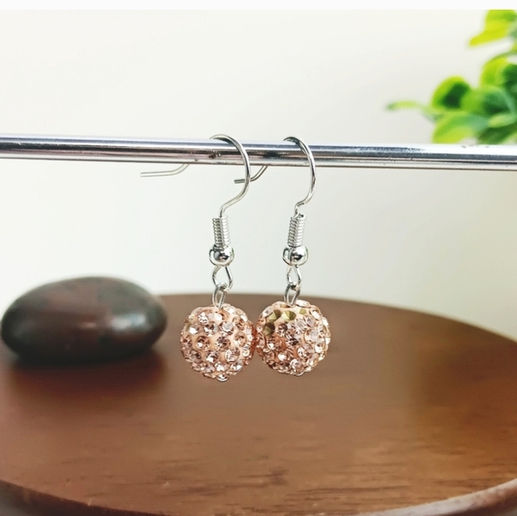 NWT Beautiful Taupe Rhinestone Ball Silver Earrings! - Picture 1 of 4